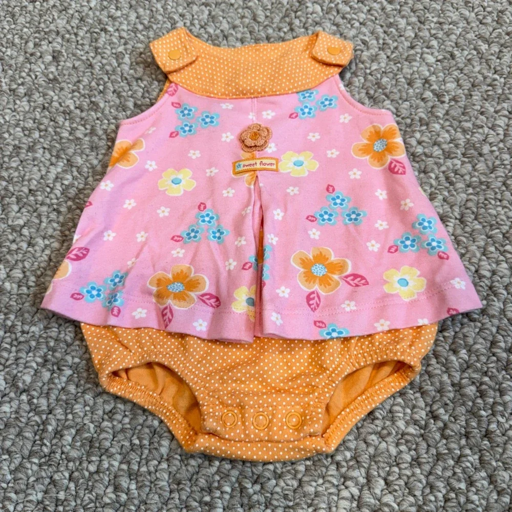 Carters Size Newborn Baby Girl Floral Polka Dot Romper Dress